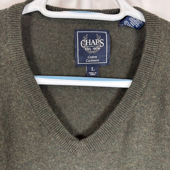Chaps Green V-Neck Sweater Timeless‎ Knit Cotton/Cashmere Soft and Snuggly | L - Picture 8 of 13